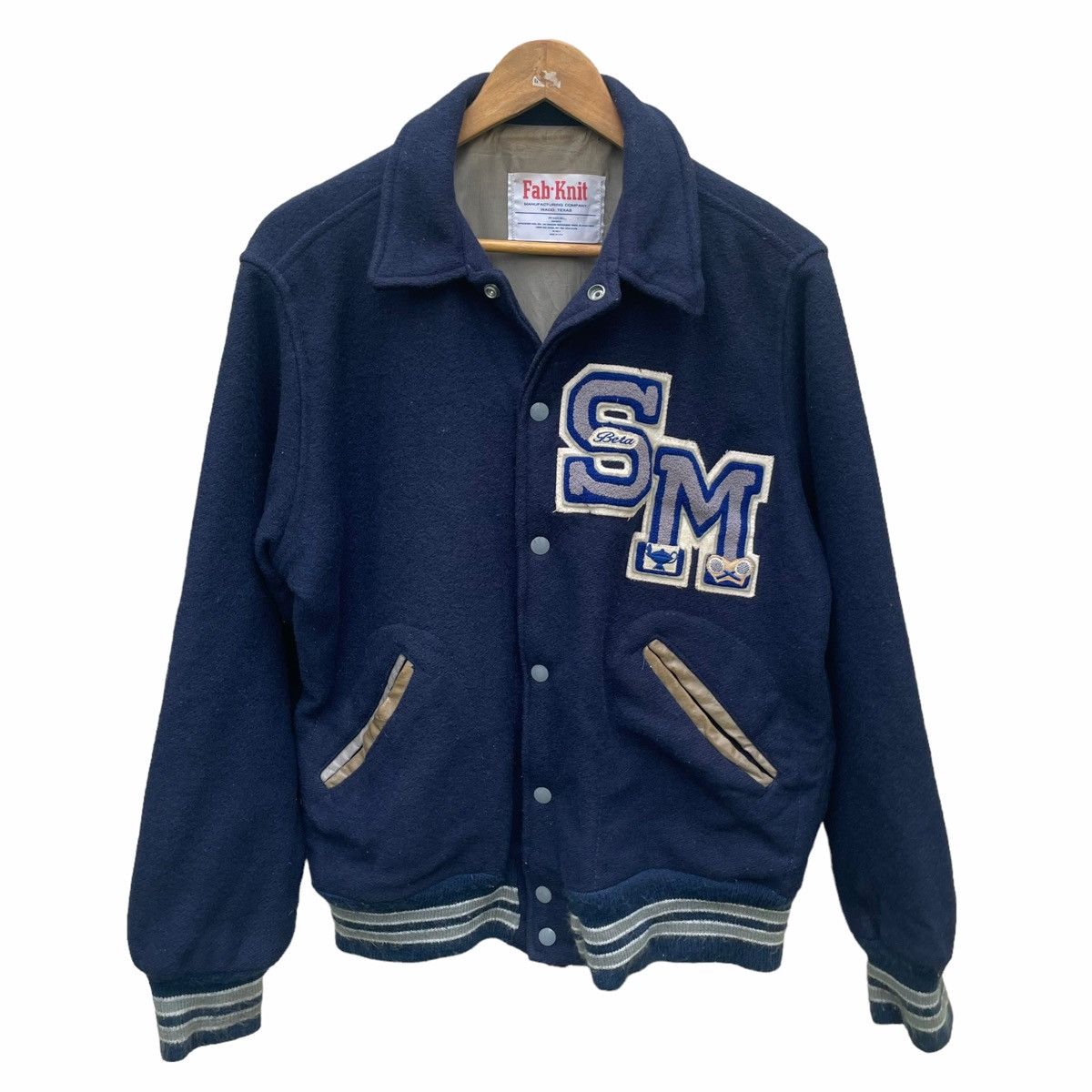 Vintage 💥80s SM BETA VARSITY JACKET FAB-Knit BIG LOGO Size US M / EU 48-50 / 2 - 1 Thumbnail
