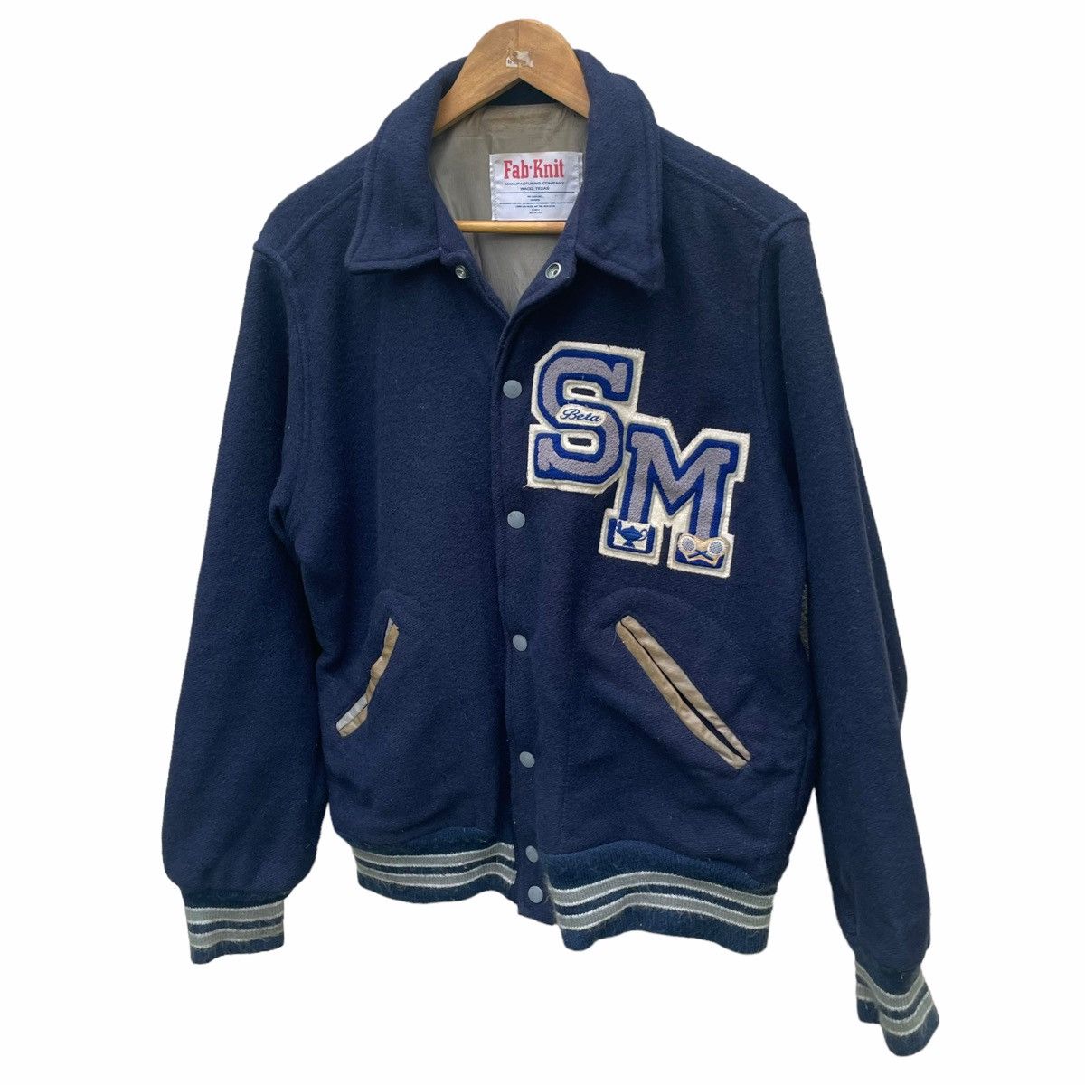 Vintage 💥80s SM BETA VARSITY JACKET FAB-Knit BIG LOGO Size US M / EU 48-50 / 2 - 2 Thumbnail