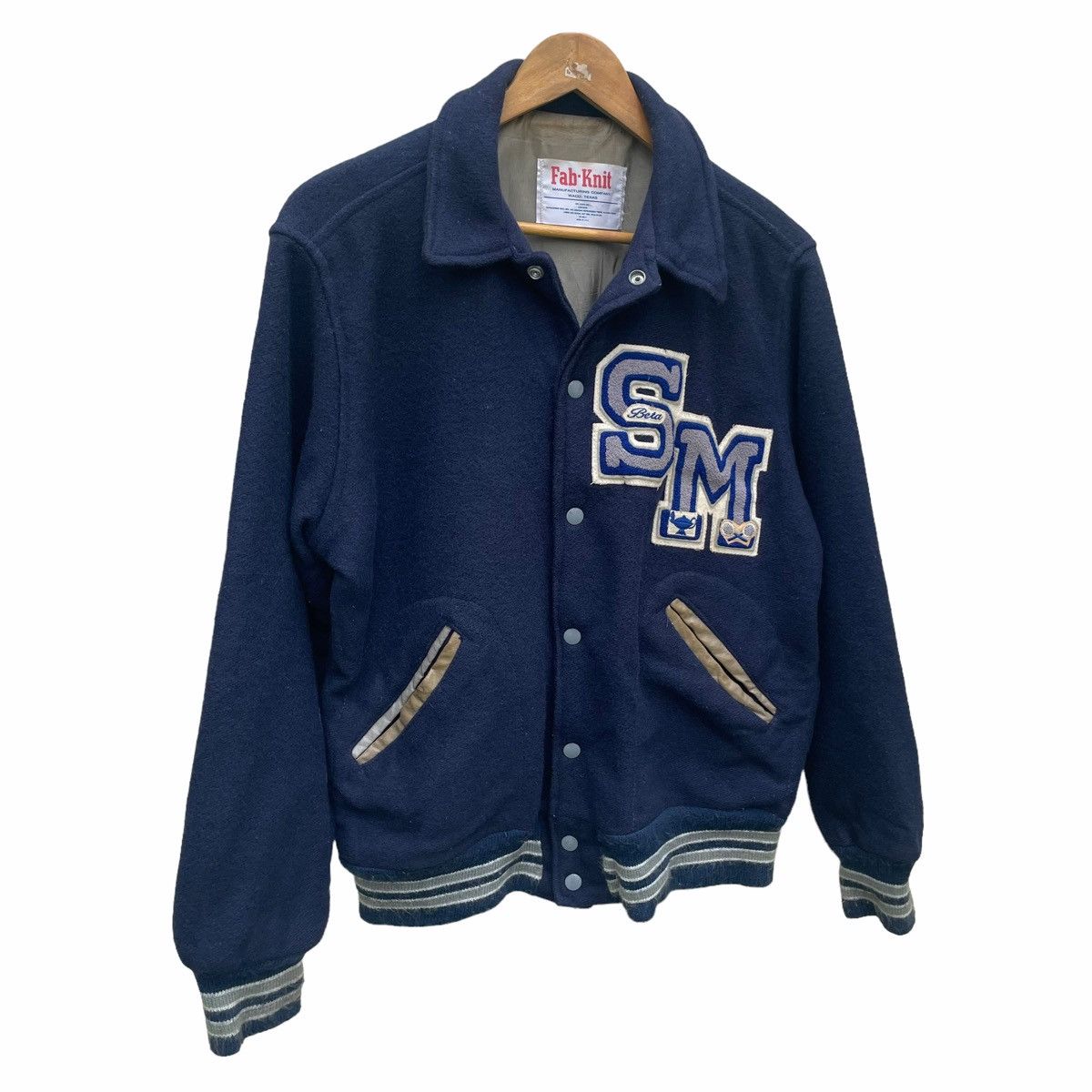 Vintage 💥80s SM BETA VARSITY JACKET FAB-Knit BIG LOGO Size US M / EU 48-50 / 2 - 3 Thumbnail