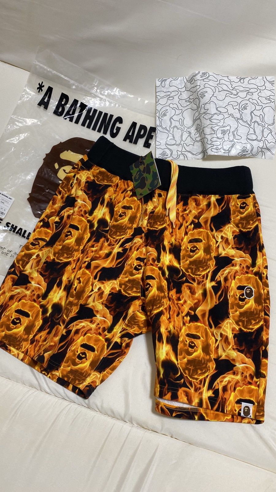 Bape BAPE Flame Camo Sweat short Orange A Bathing Ape size Medium | Grailed