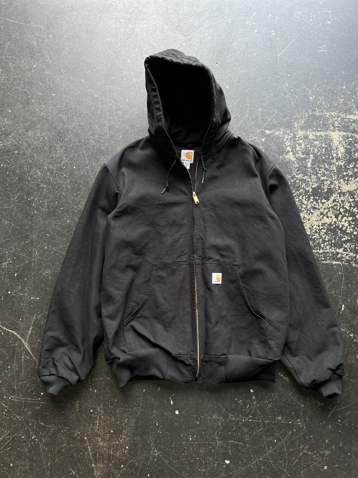 image of Y2K Carhartt Zip Up Black Hooded Workwear Jacket Usa, Men's (Size Large)