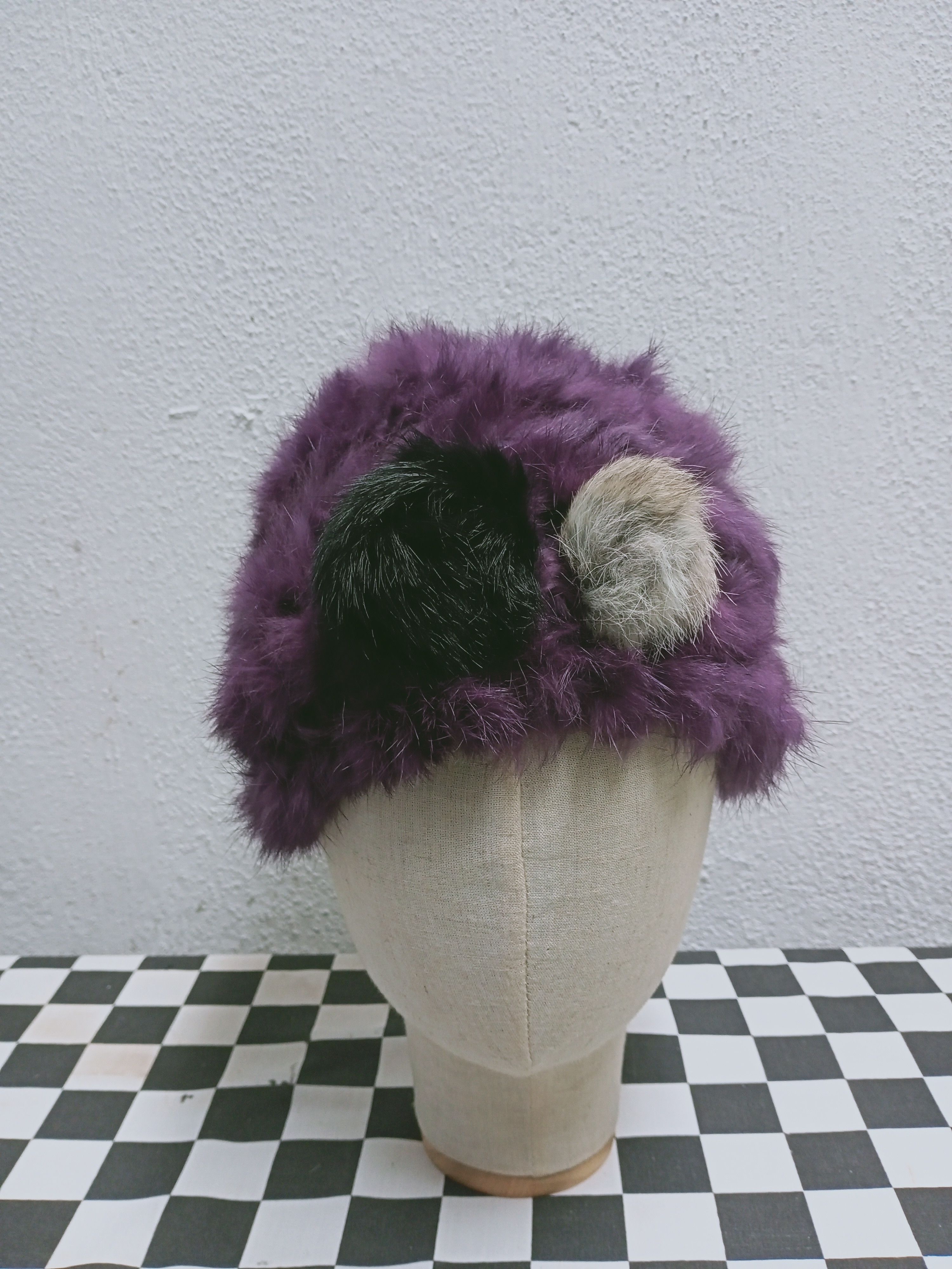 image of E Hyphen World Gallery Fur Mohair Beanie Hat in Purple, Women's
