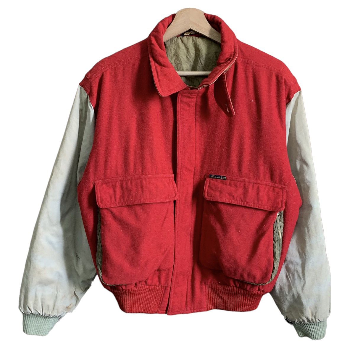 image of Vintage Faconnable Distressed Bomber Jacket in Red, Men's (Size Medium)