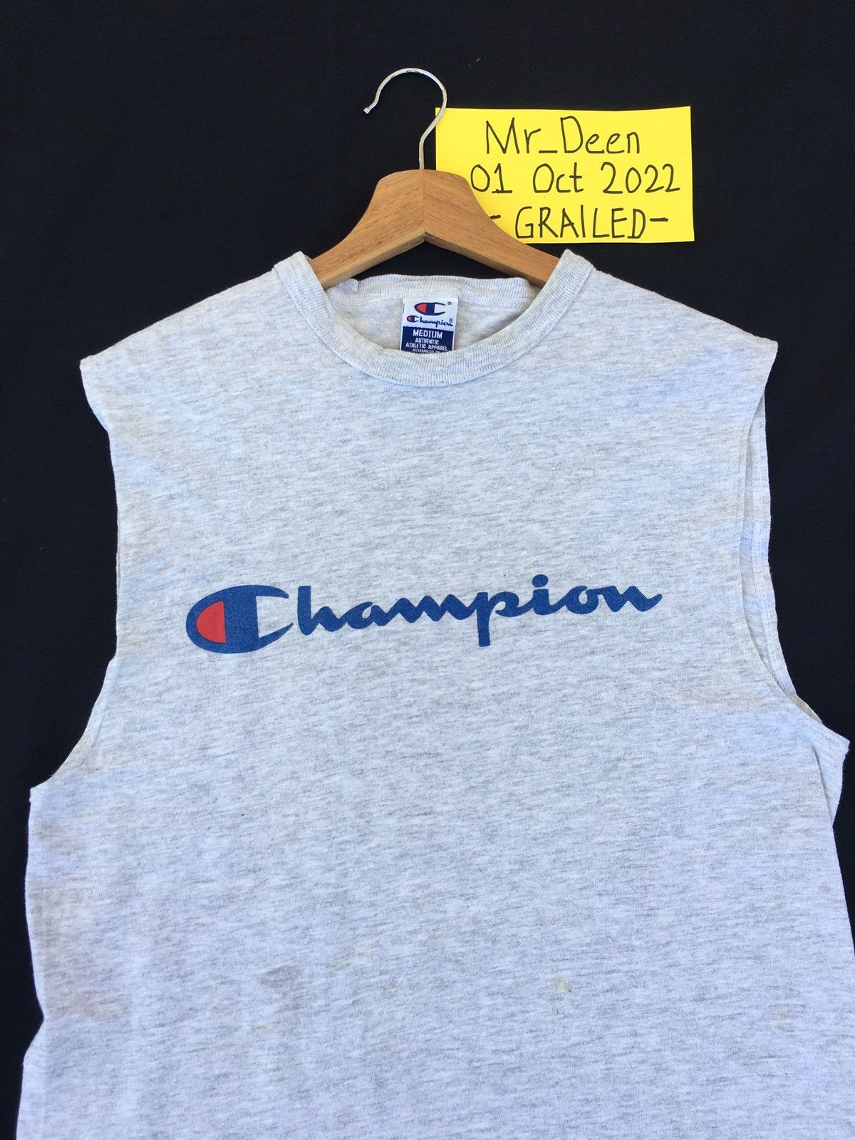 image of Champions Spellout Sleeveless in Grey, Men's (Size Medium)