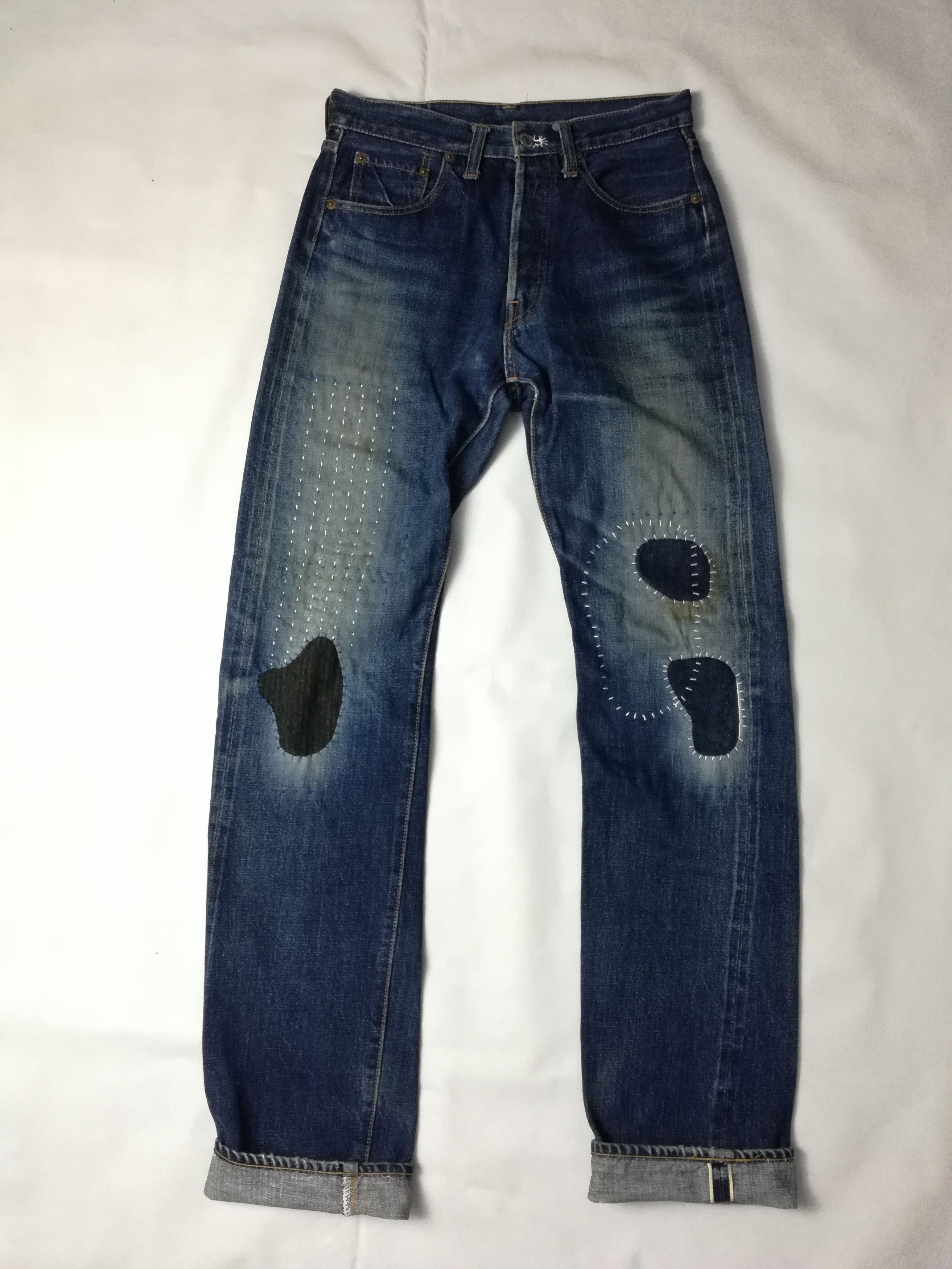 Denime Custom Denime Selvedge Jeans with Sashiko Patchwork Size US 29 - 1 Thumbnail