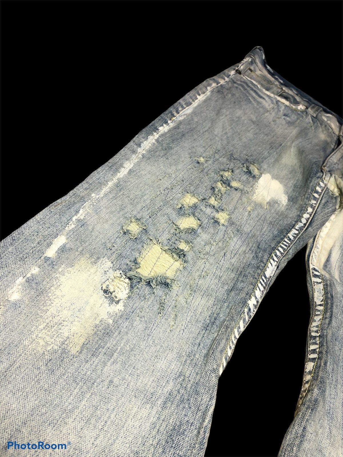 Vintage FLARE BOOTCUT BLEACH PAINTED DISTRESSED DENIM Size US 34 / EU 50 - 4 Thumbnail