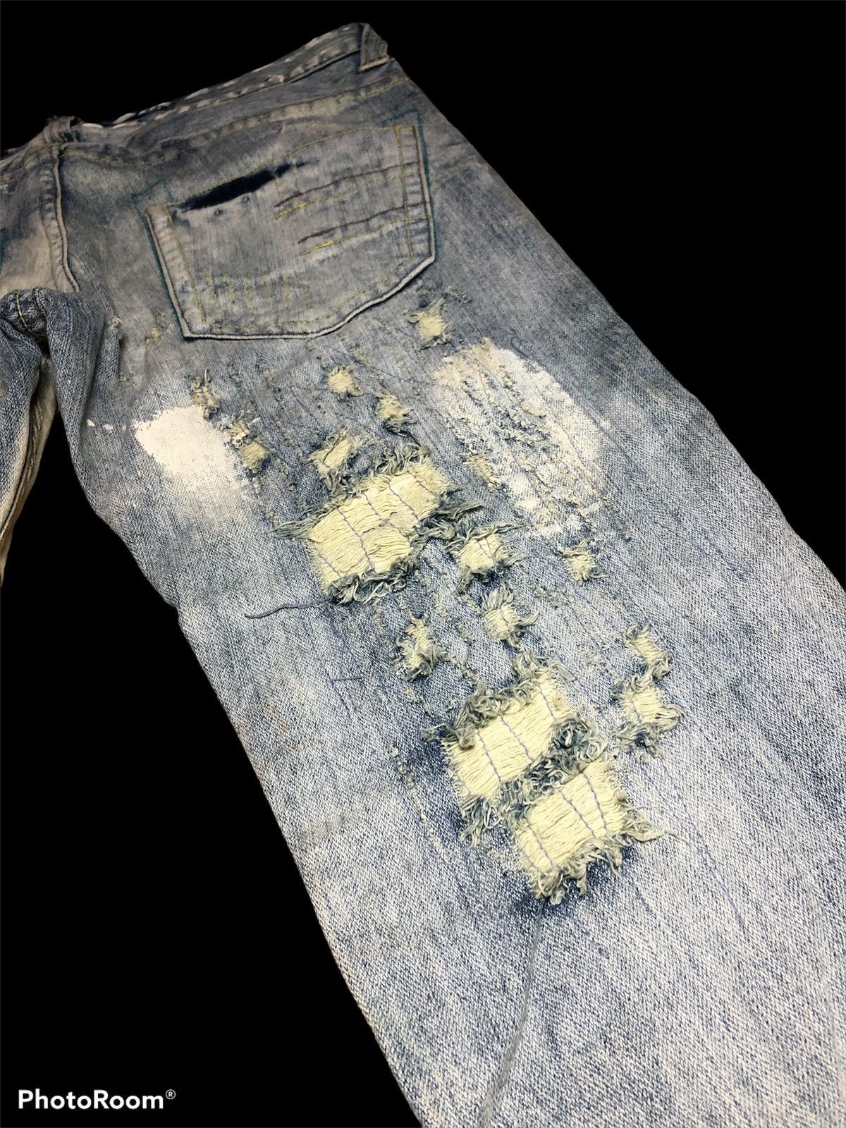 Vintage FLARE BOOTCUT BLEACH PAINTED DISTRESSED DENIM Size US 34 / EU 50 - 9 Thumbnail