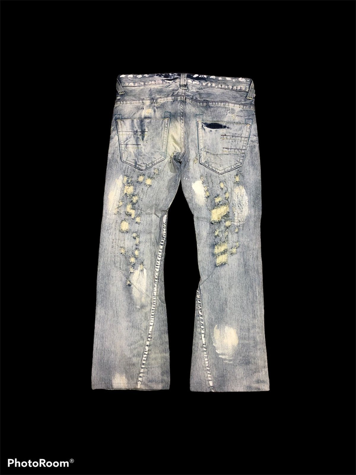Vintage FLARE BOOTCUT BLEACH PAINTED DISTRESSED DENIM Size US 34 / EU 50 - 3 Thumbnail