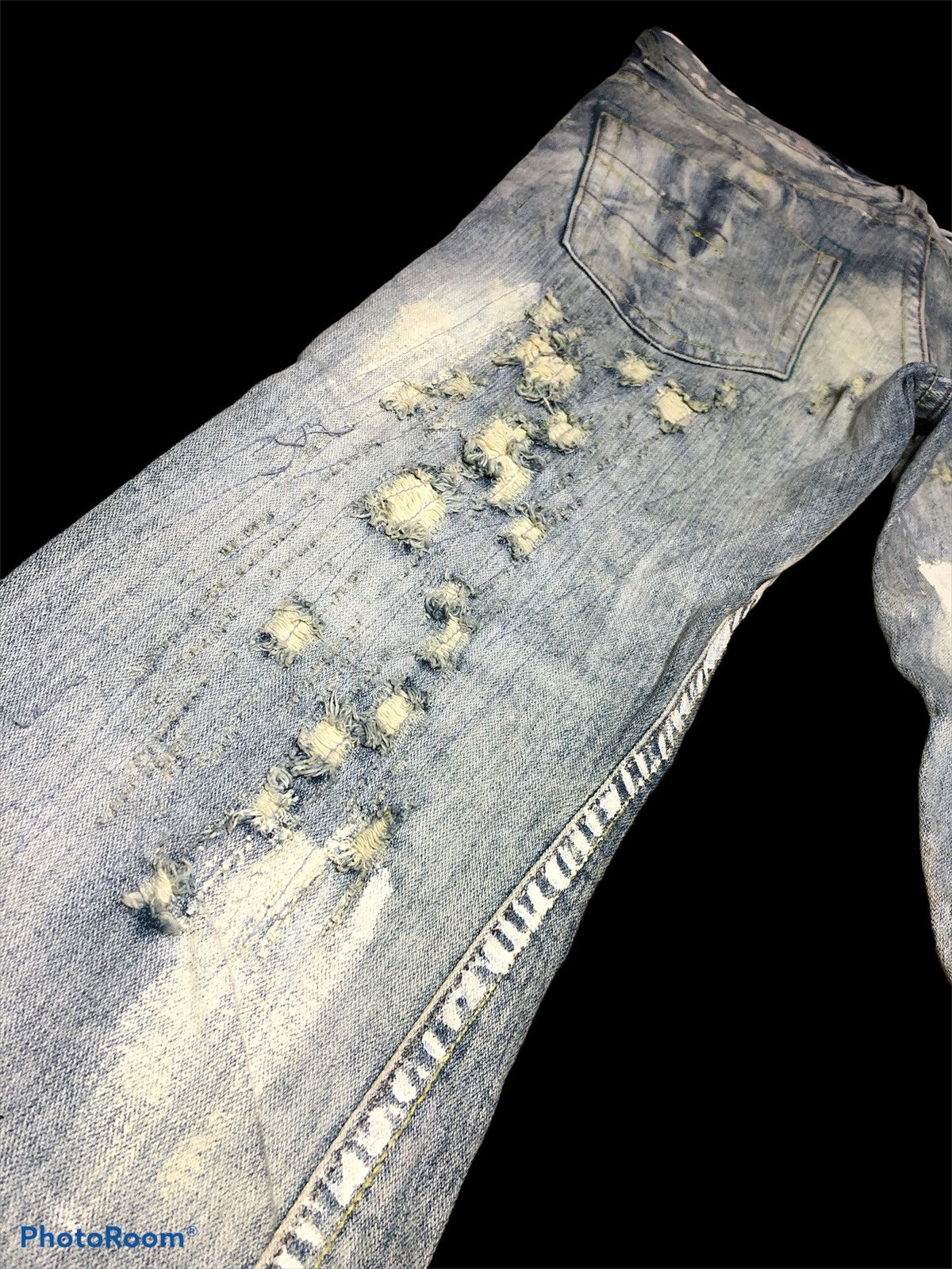 Vintage FLARE BOOTCUT BLEACH PAINTED DISTRESSED DENIM Size US 34 / EU 50 - 8 Thumbnail
