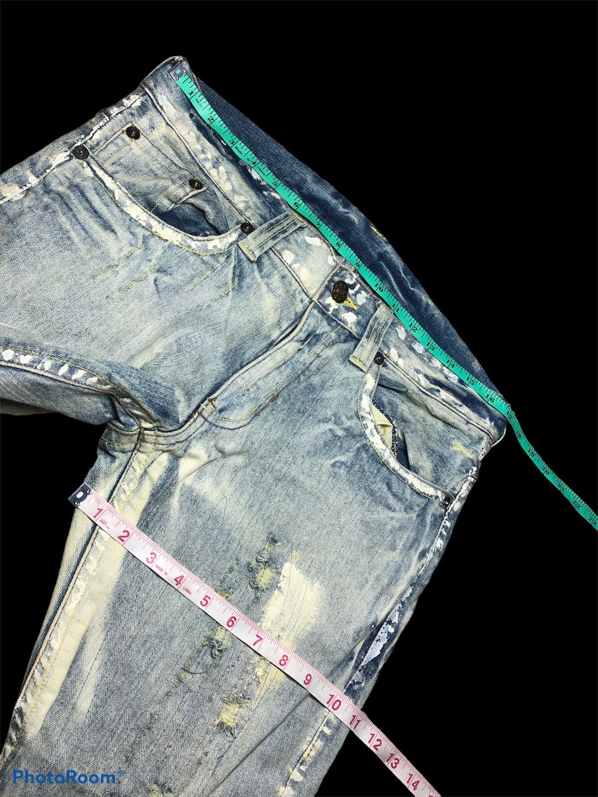 Vintage FLARE BOOTCUT BLEACH PAINTED DISTRESSED DENIM Size US 34 / EU 50 - 11 Thumbnail