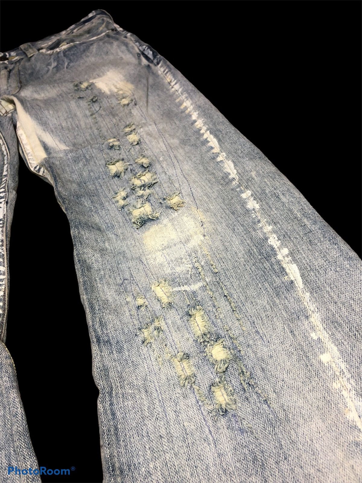 Vintage FLARE BOOTCUT BLEACH PAINTED DISTRESSED DENIM Size US 34 / EU 50 - 5 Thumbnail
