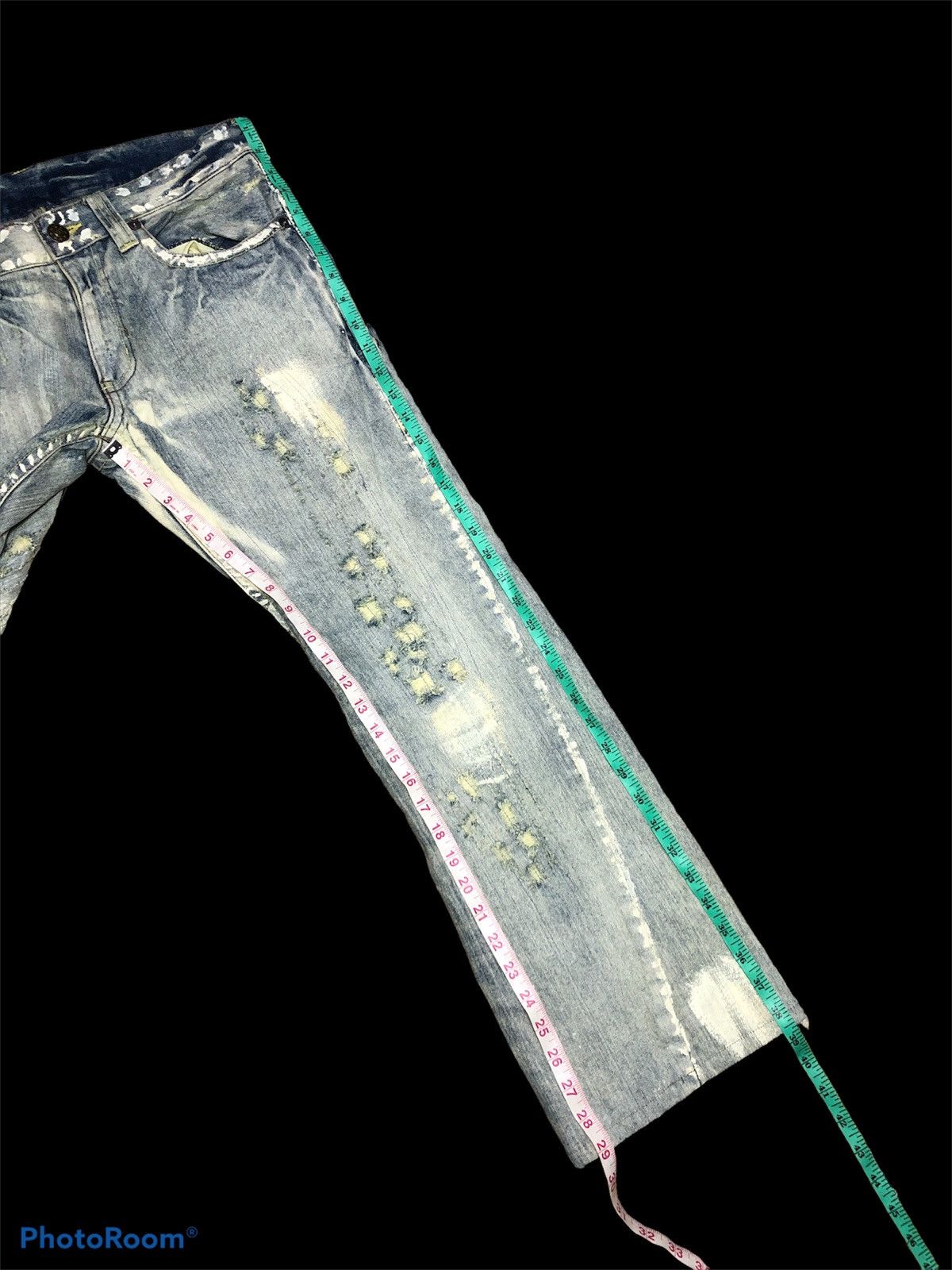 Vintage FLARE BOOTCUT BLEACH PAINTED DISTRESSED DENIM Size US 34 / EU 50 - 13 Thumbnail