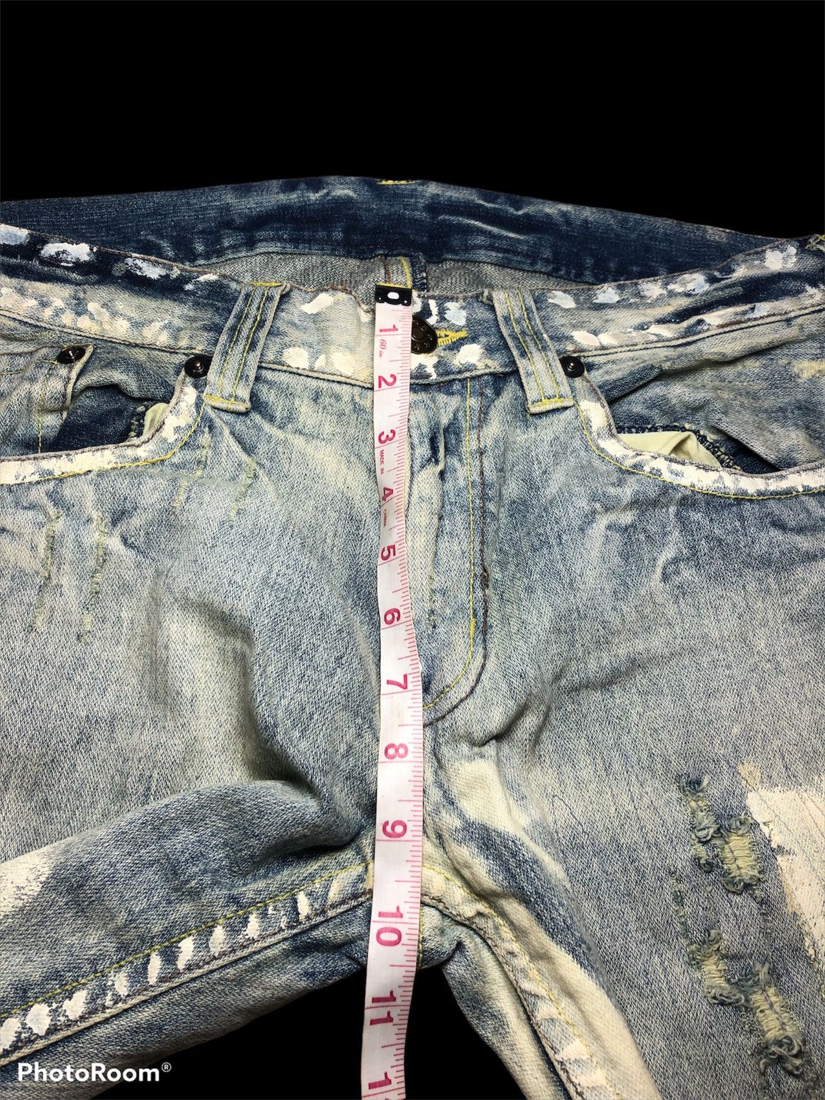 Vintage FLARE BOOTCUT BLEACH PAINTED DISTRESSED DENIM Size US 34 / EU 50 - 10 Thumbnail