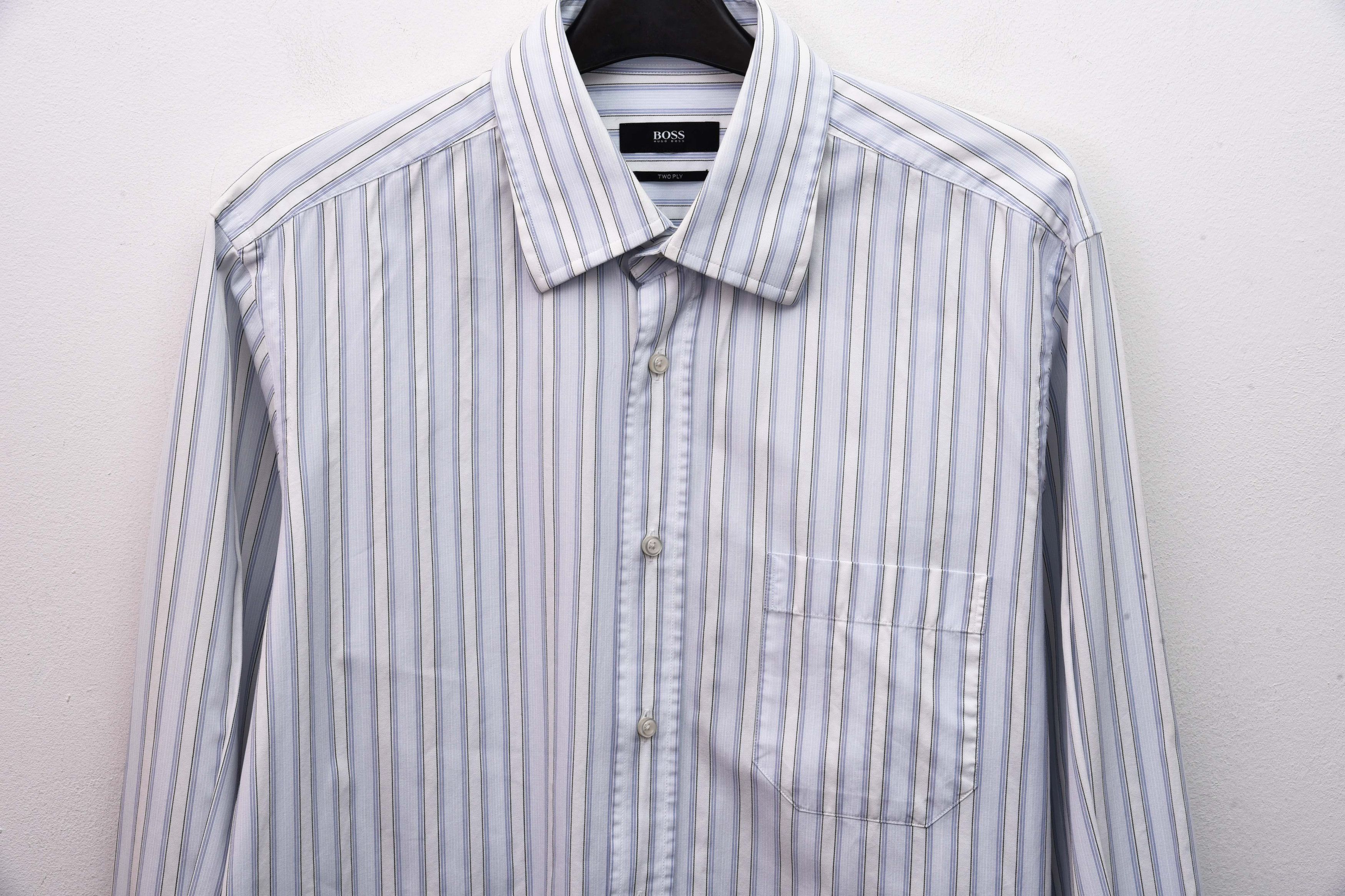 Hugo × Hugo Boss Two Ply 15 3/4'' Neck Size 40 cm Formal Shirt Pinstriped S M Size 42R - 2 Thumbnail