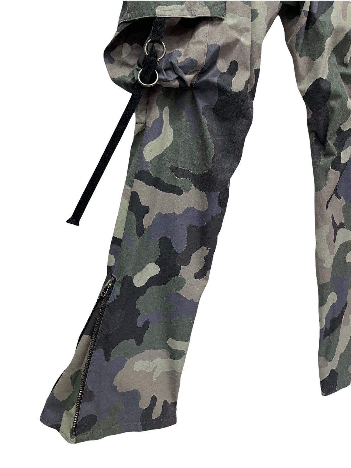 Japanese Brand 🔥Designer Unique Bondage Green Camo Cargo Zipper Leg Flare Size US 31 - 14 Thumbnail