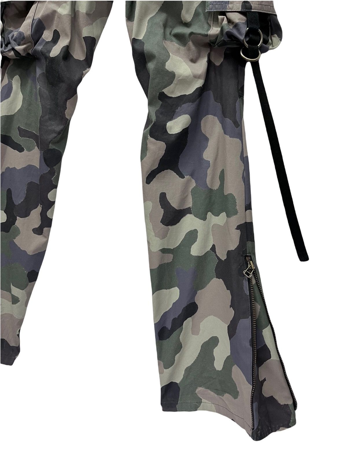 Japanese Brand 🔥Designer Unique Bondage Green Camo Cargo Zipper Leg Flare Size US 31 - 13 Thumbnail