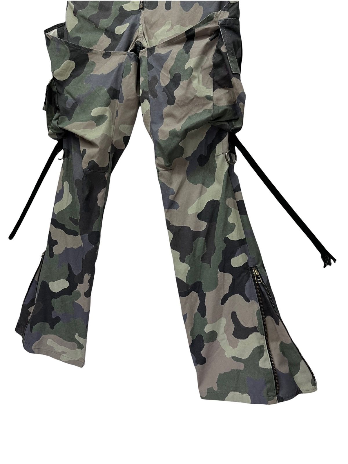 Japanese Brand 🔥Designer Unique Bondage Green Camo Cargo Zipper Leg Flare Size US 31 - 4 Thumbnail