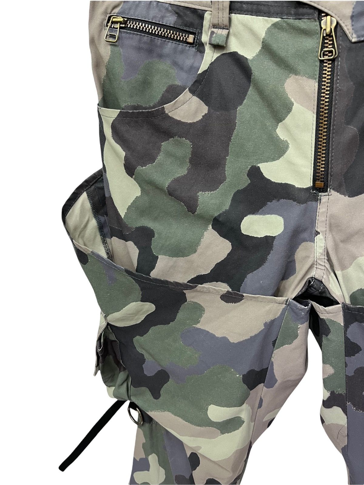 Japanese Brand 🔥Designer Unique Bondage Green Camo Cargo Zipper Leg Flare Size US 31 - 6 Thumbnail