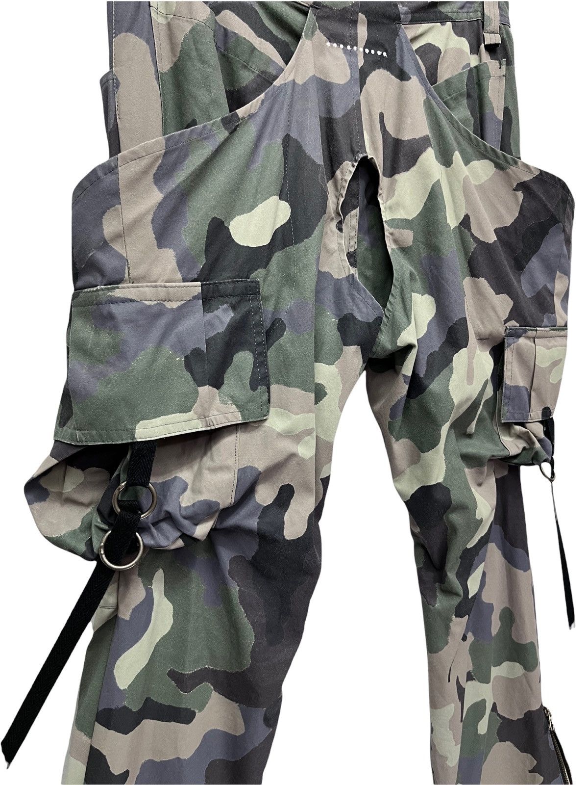 Japanese Brand 🔥Designer Unique Bondage Green Camo Cargo Zipper Leg Flare Size US 31 - 15 Thumbnail
