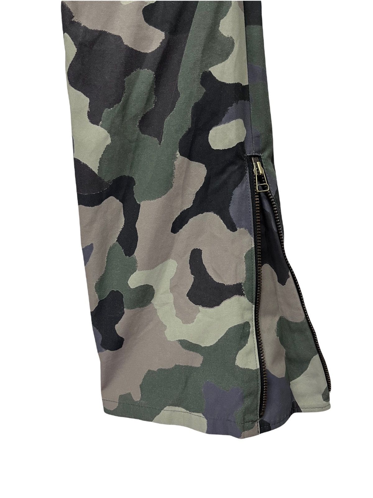 Japanese Brand 🔥Designer Unique Bondage Green Camo Cargo Zipper Leg Flare Size US 31 - 9 Thumbnail