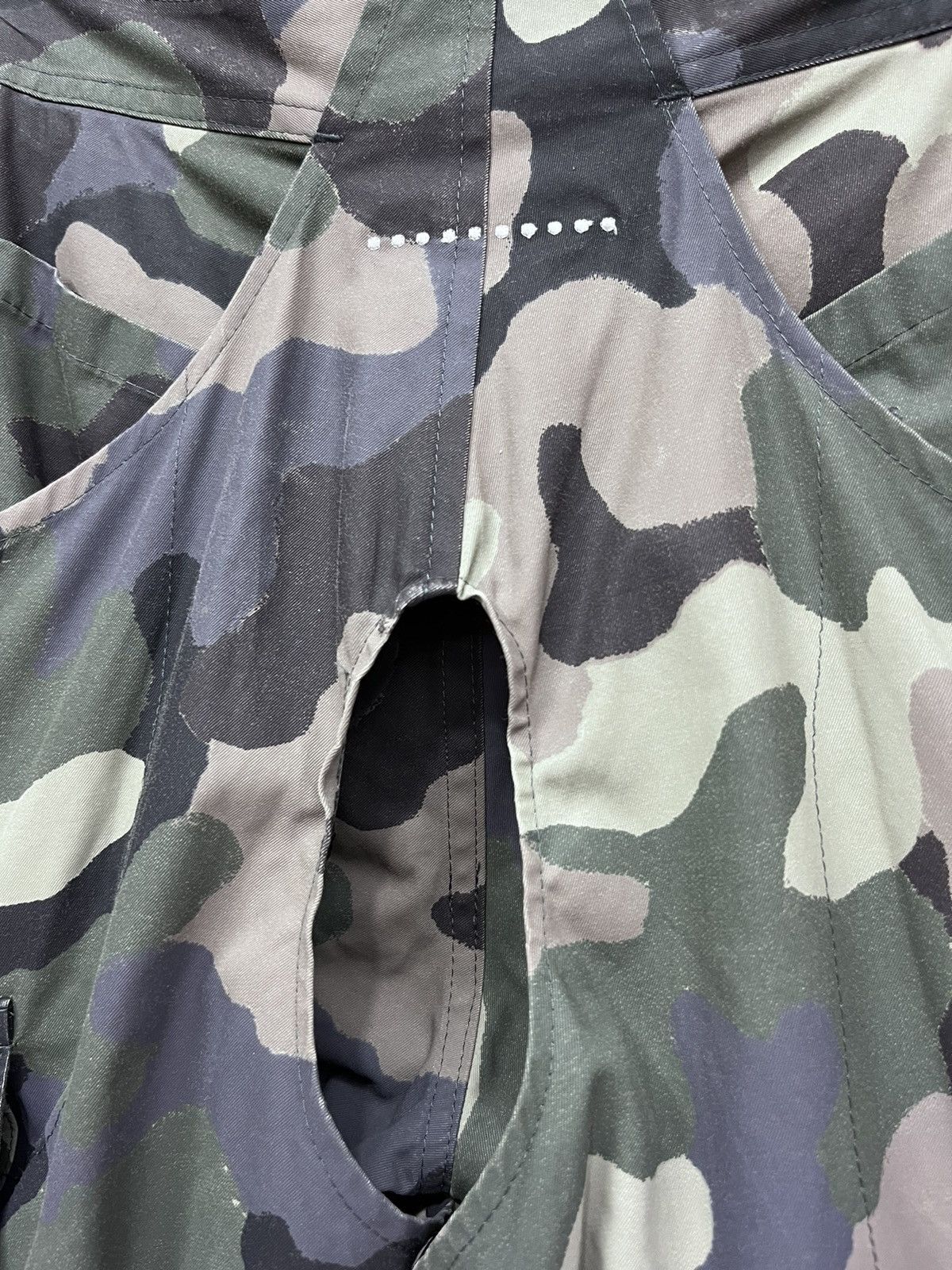 Japanese Brand 🔥Designer Unique Bondage Green Camo Cargo Zipper Leg Flare Size US 31 - 10 Thumbnail