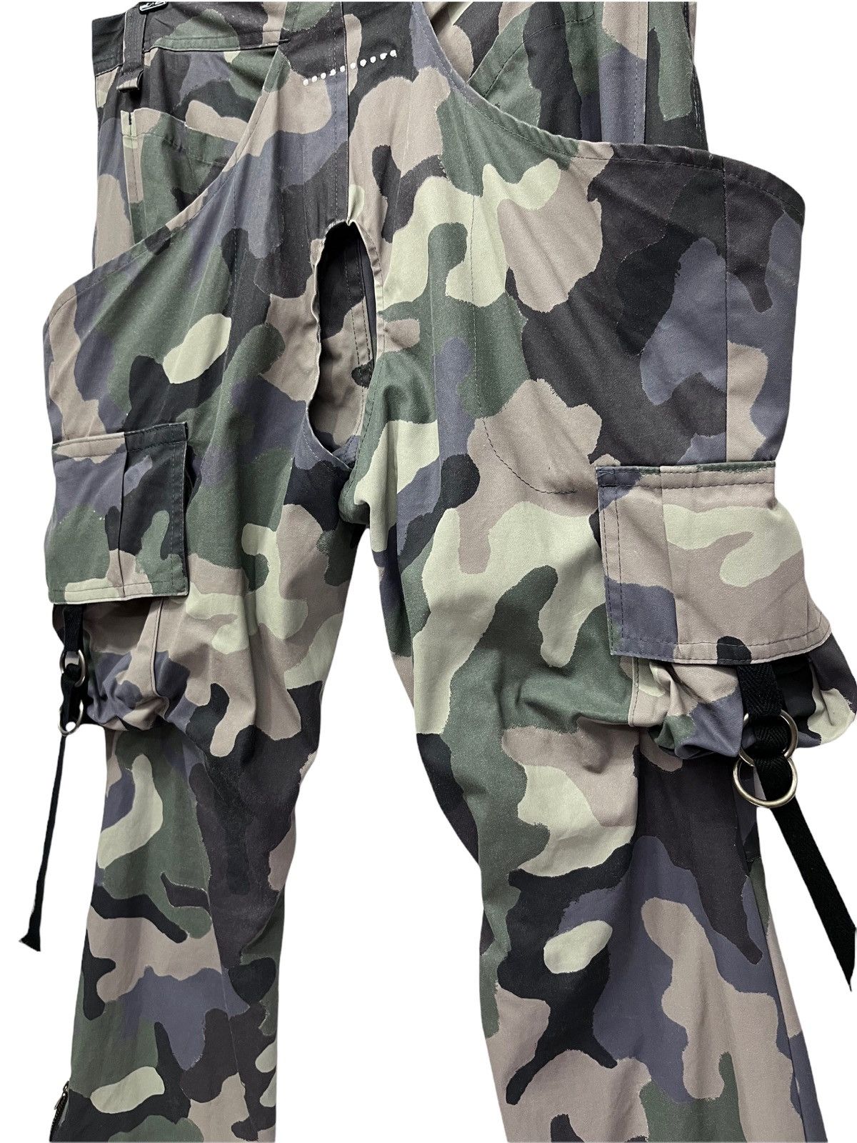 Japanese Brand 🔥Designer Unique Bondage Green Camo Cargo Zipper Leg Flare Size US 31 - 12 Thumbnail