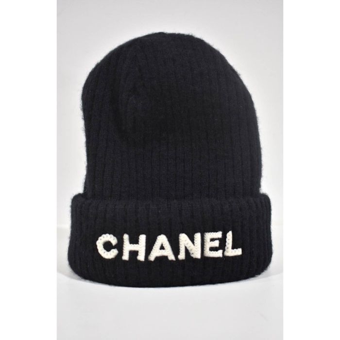 Chanel Chanel 22B Cashmere Black White Sequin CC Logo Beanie | Grailed