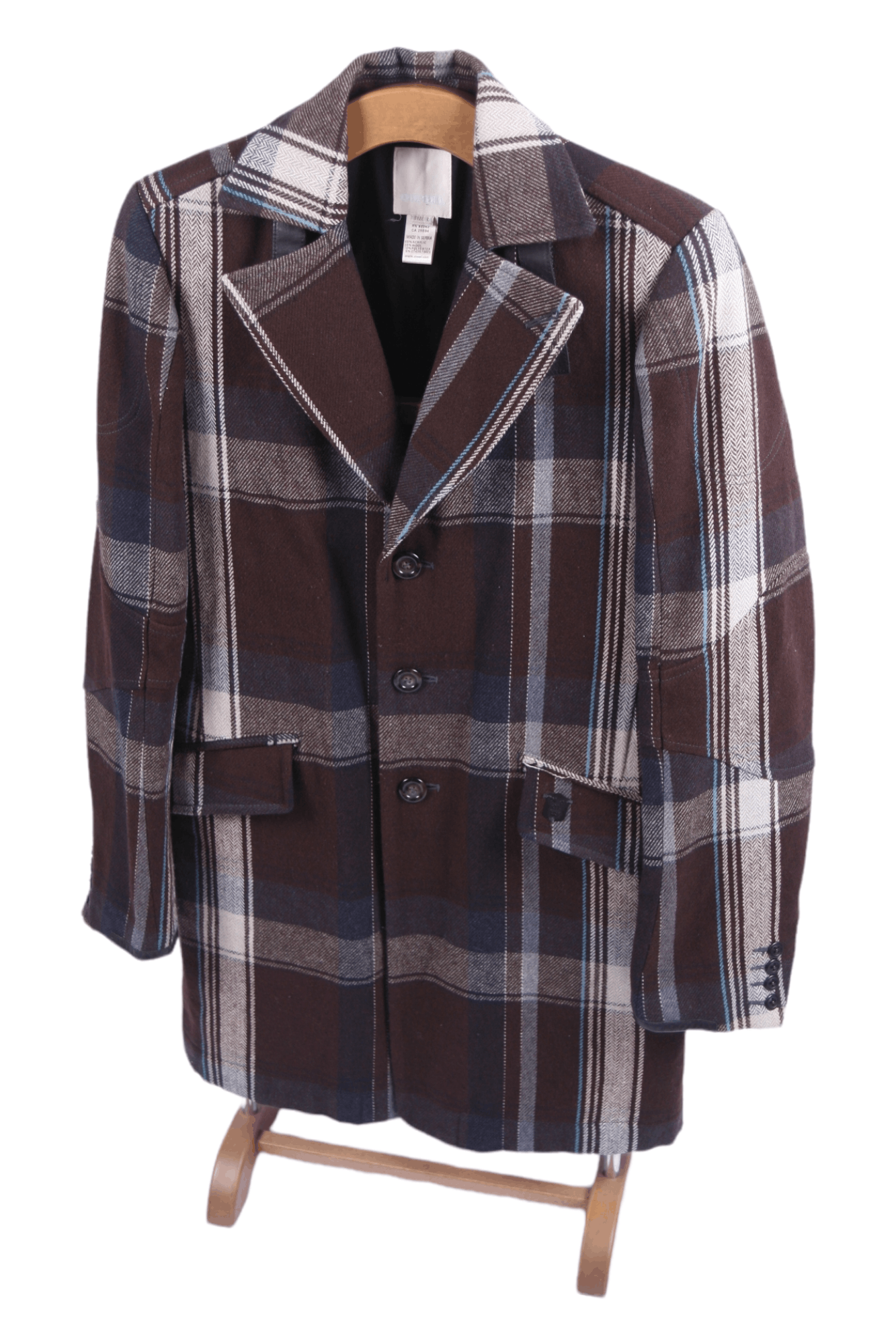 image of VTG Diesel Tartan Herringbone Wool Blend Casual Coat in Brown, Men's (Size Large)