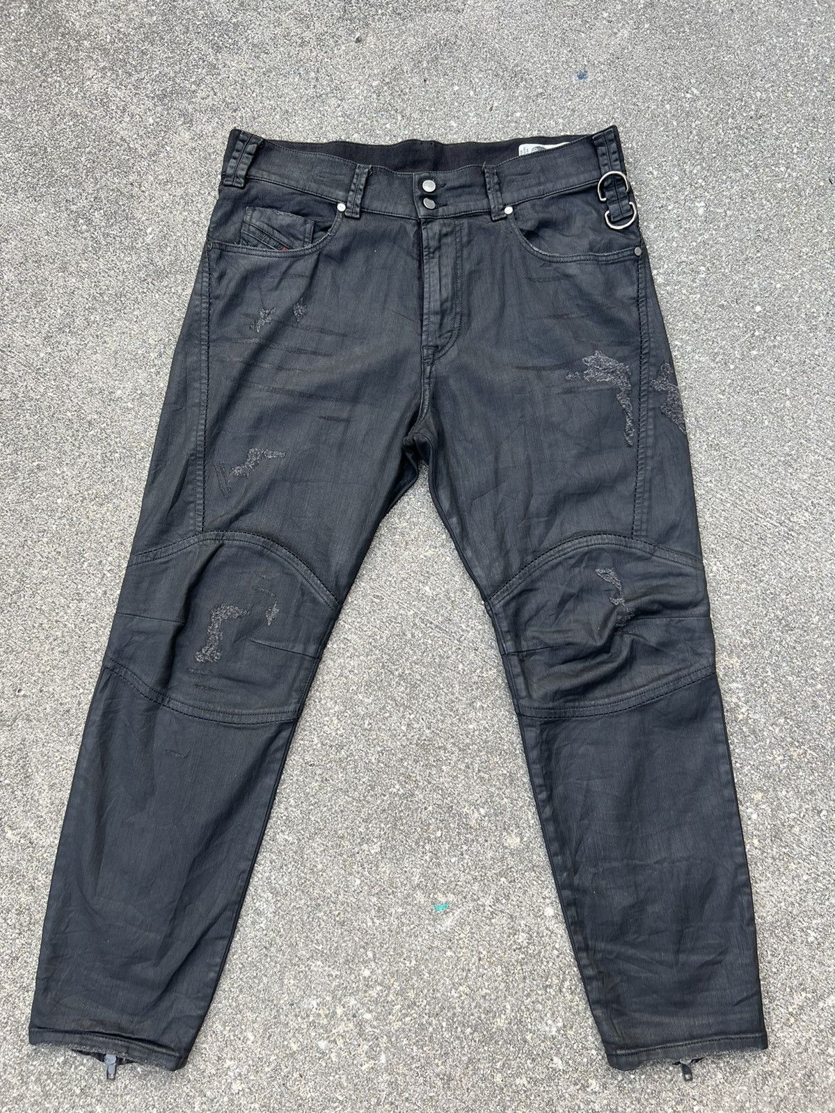 Vintage Diesel Italy Coated Wax Stretch Denim Cropped Jeans