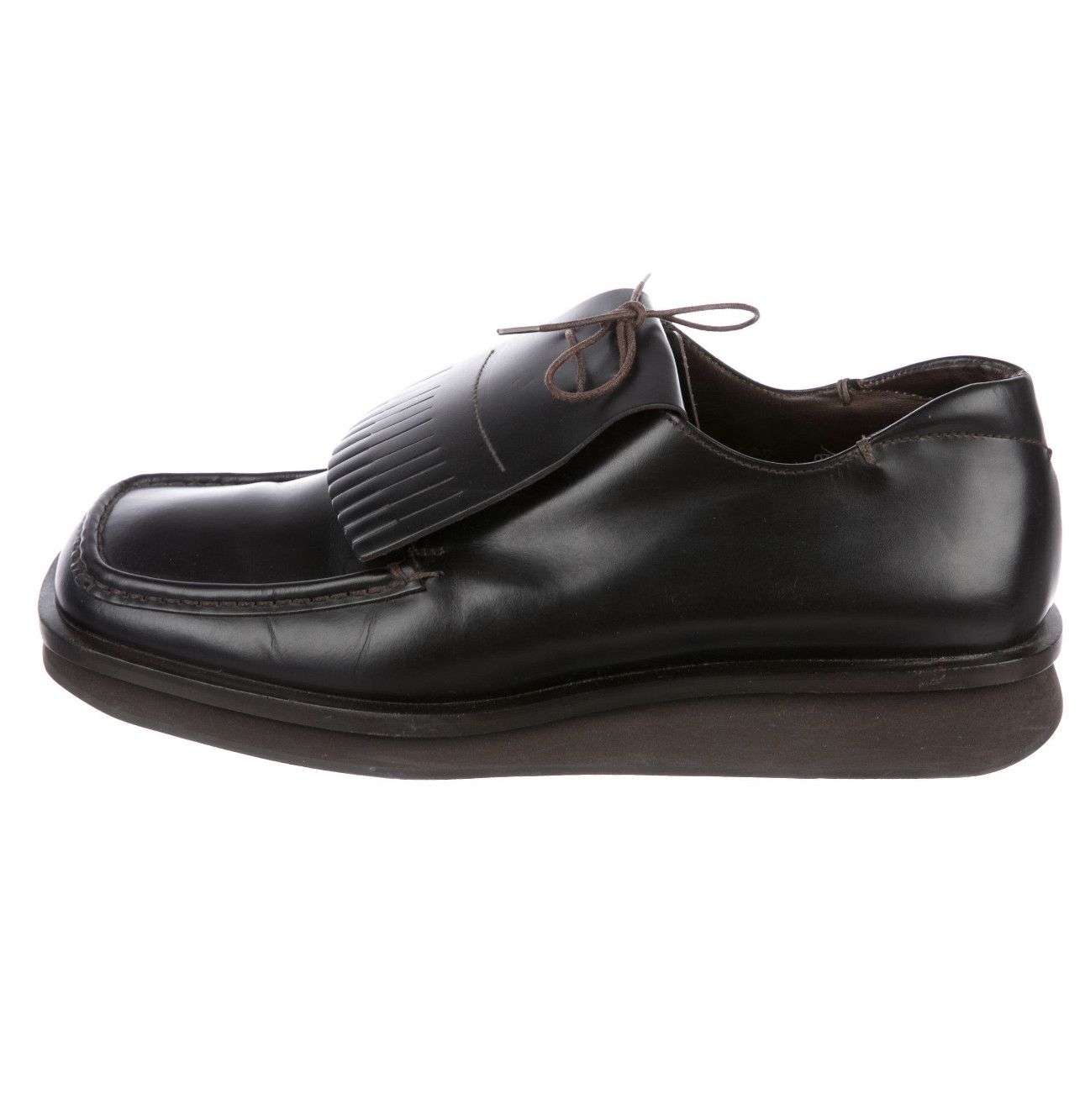 Prada Prada Leather Kiltie Oxford Shoes, Walnut Brown, Italy Size US 9.5 / EU 42-43 - 3 Thumbnail