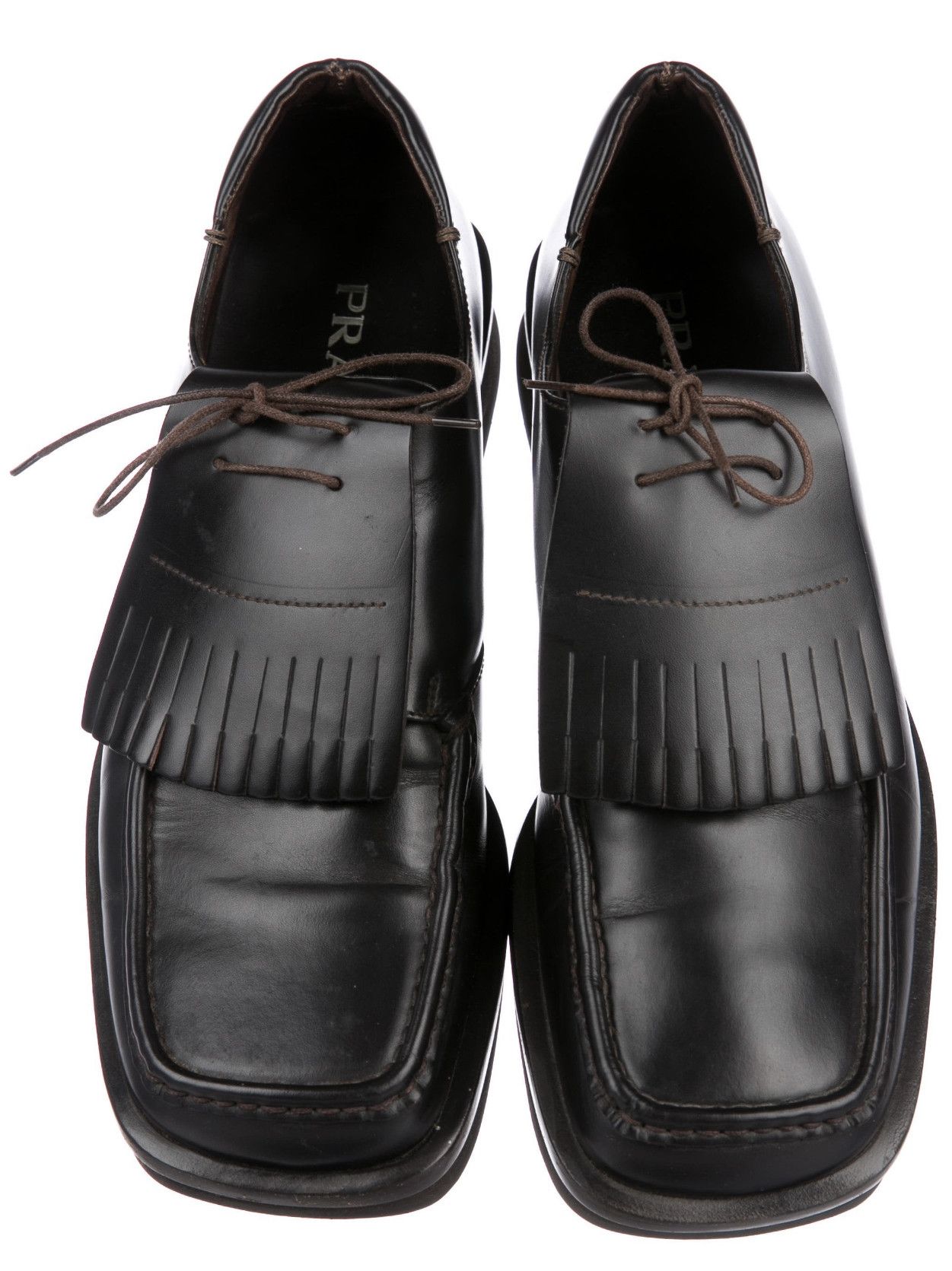 Prada Prada Leather Kiltie Oxford Shoes, Walnut Brown, Italy Size US 9.5 / EU 42-43 - 1 Thumbnail