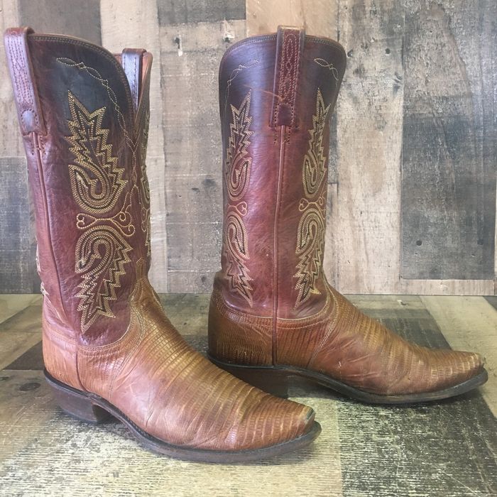 Bottes Western Lucchese Teju Lézard Noir Cerise - Pointure 6.5 B - Occasion Très Bon état