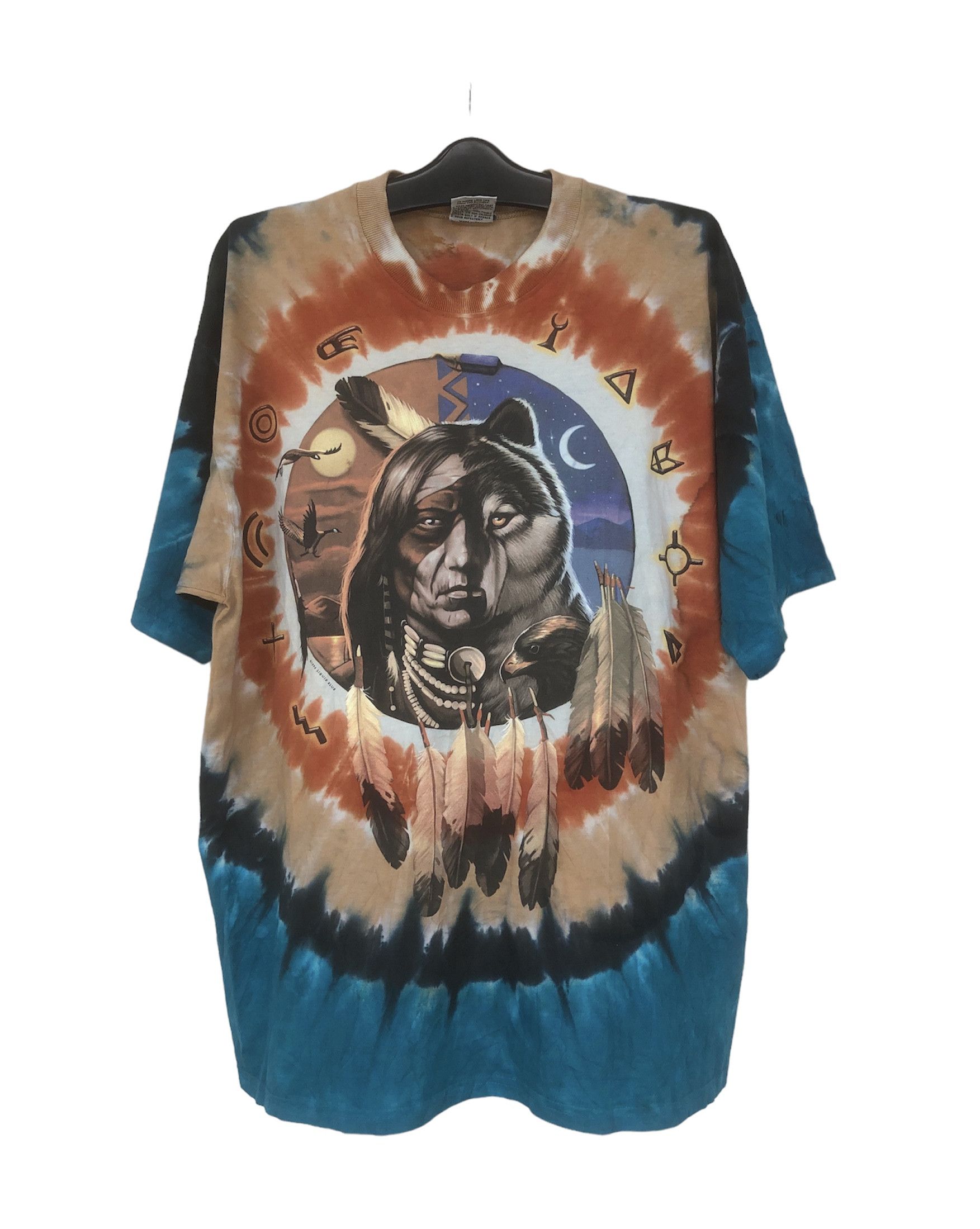 Vintage Rare 90s Native Americans Liqiud Blue Tie Dye Tshirt