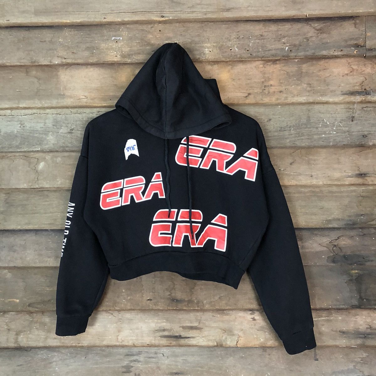 image of Browny Era Crop Top Black Hoodie 5985, Women's (Size Medium)