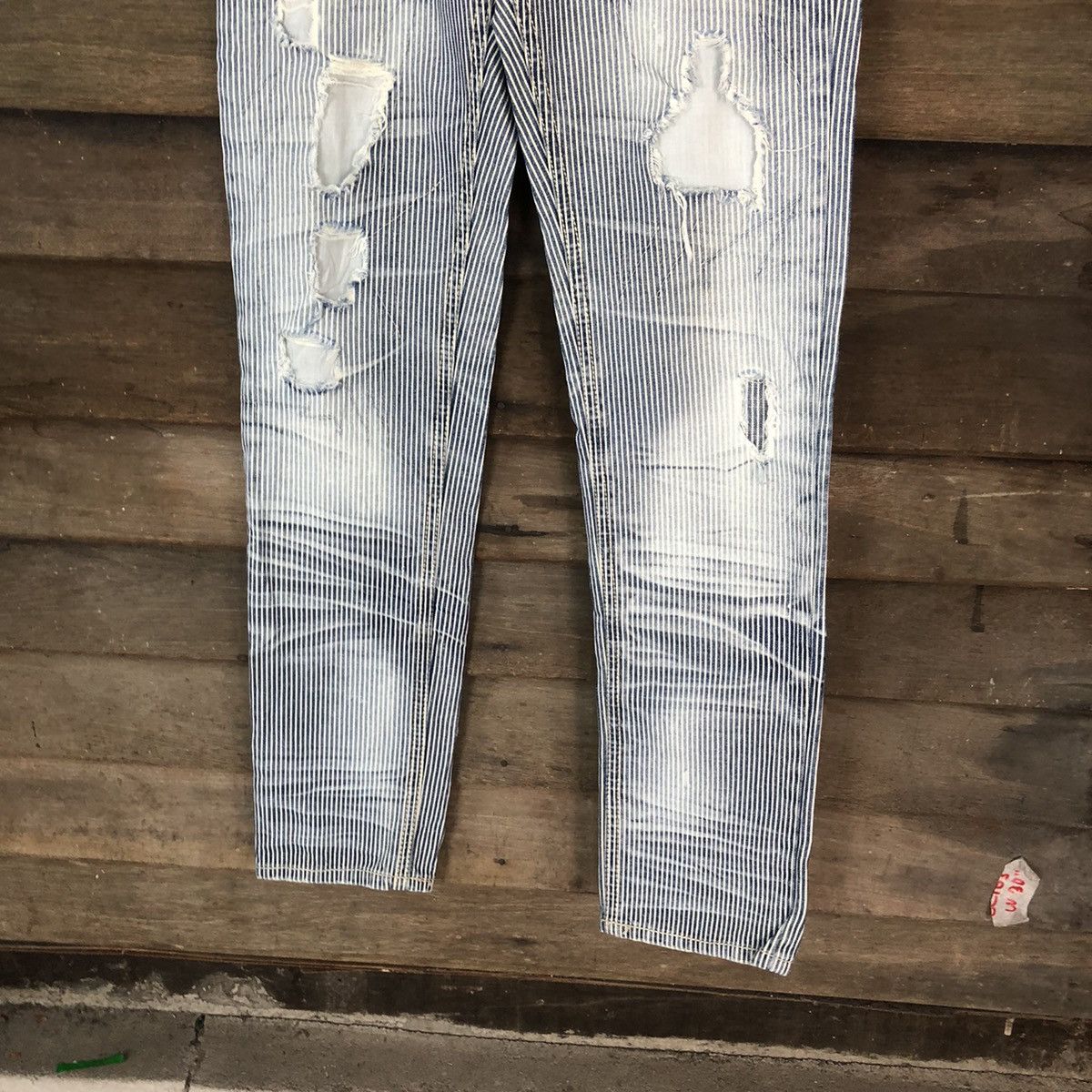 Japanese Brand Love Denim Blue stripe Distressed Denim Pants #5004 Size US 30 / EU 46 - 3 Thumbnail