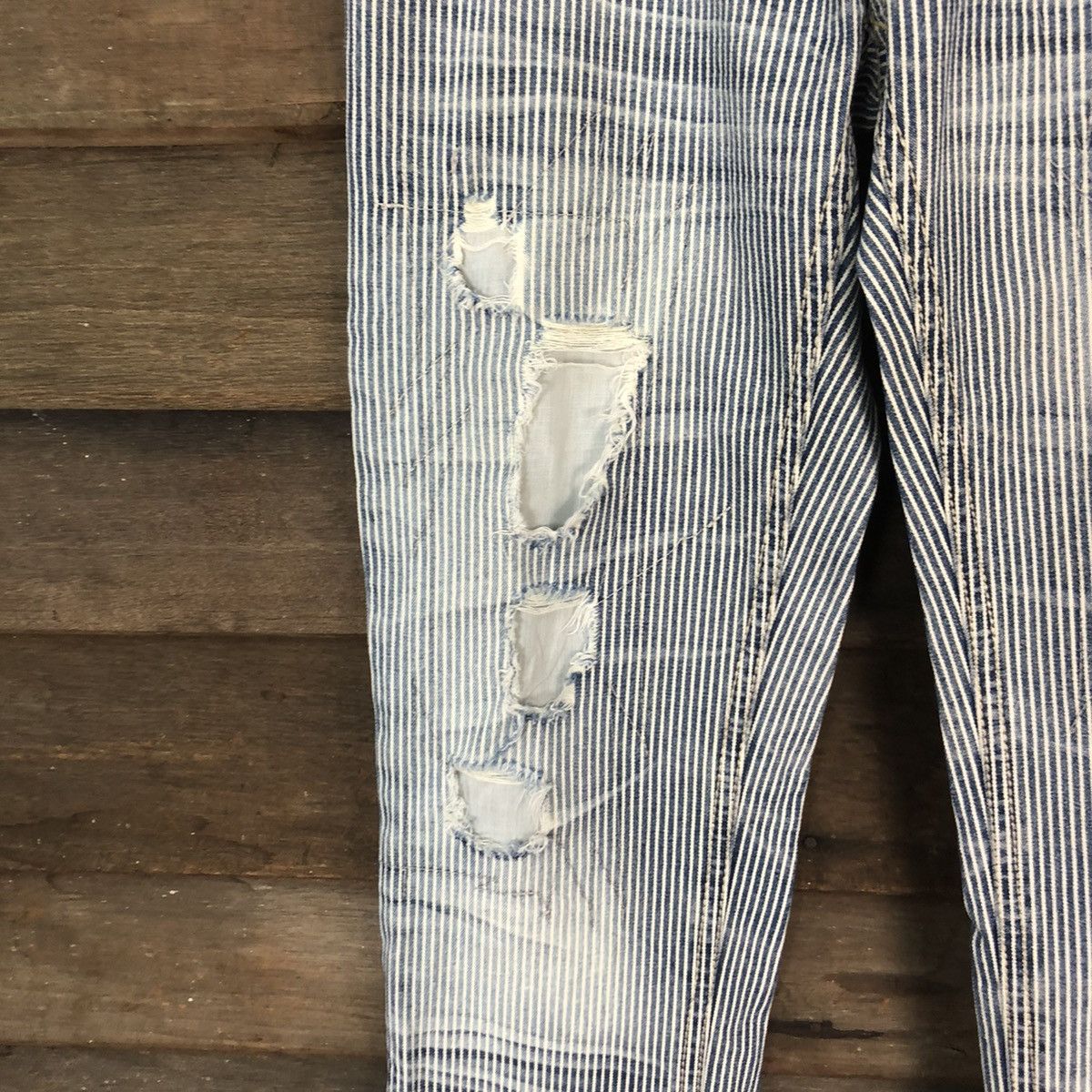 Japanese Brand Love Denim Blue stripe Distressed Denim Pants #5004 Size US 30 / EU 46 - 8 Thumbnail