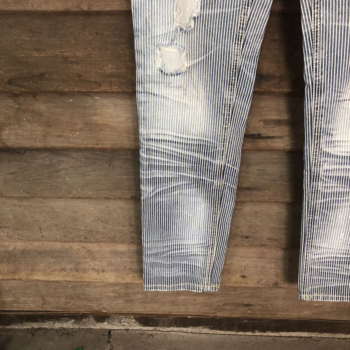 Japanese Brand Love Denim Blue stripe Distressed Denim Pants #5004 Size US 30 / EU 46 - 6 Thumbnail