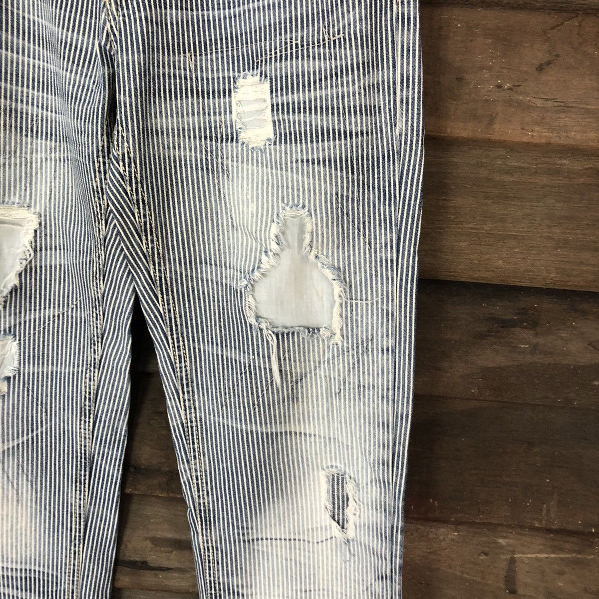 Japanese Brand Love Denim Blue stripe Distressed Denim Pants #5004 Size US 30 / EU 46 - 9 Thumbnail