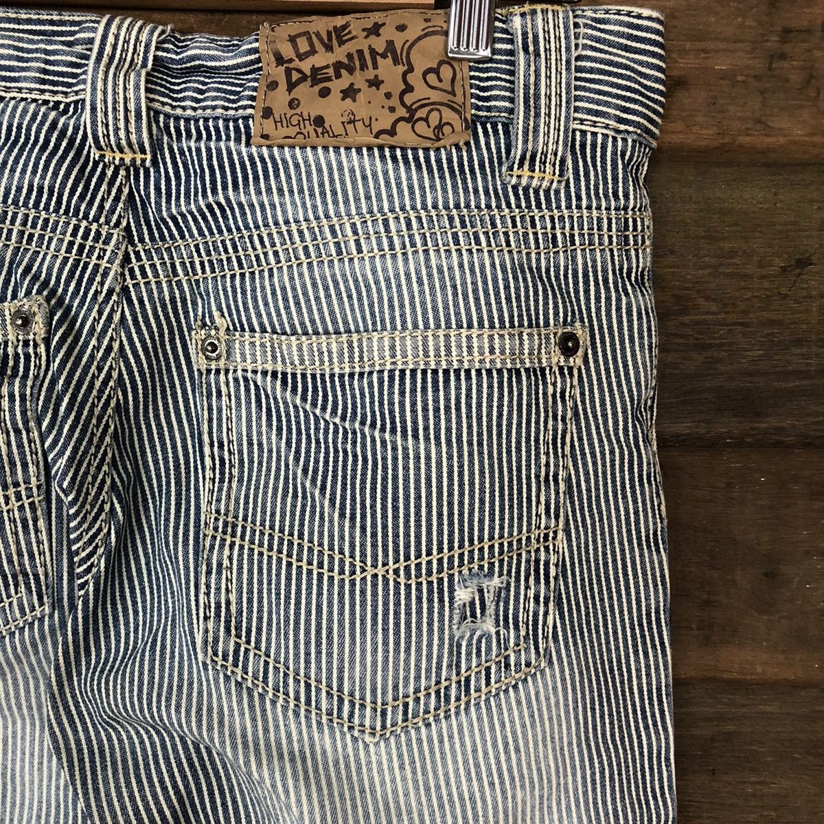 Japanese Brand Love Denim Blue stripe Distressed Denim Pants #5004 Size US 30 / EU 46 - 14 Thumbnail