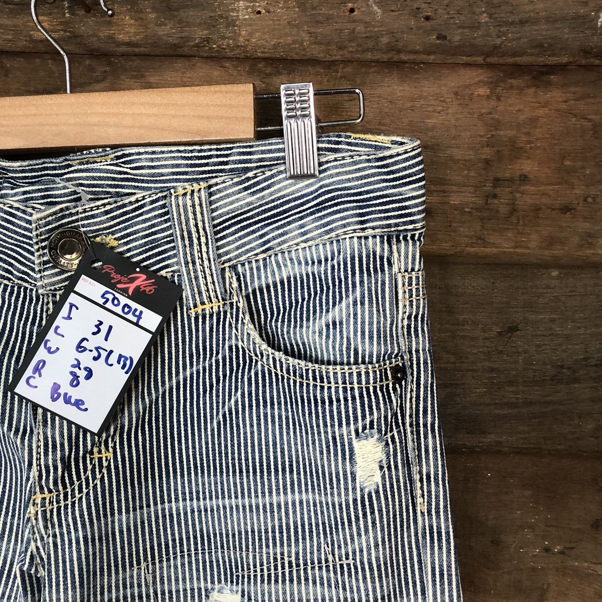 Japanese Brand Love Denim Blue stripe Distressed Denim Pants #5004 Size US 30 / EU 46 - 5 Thumbnail
