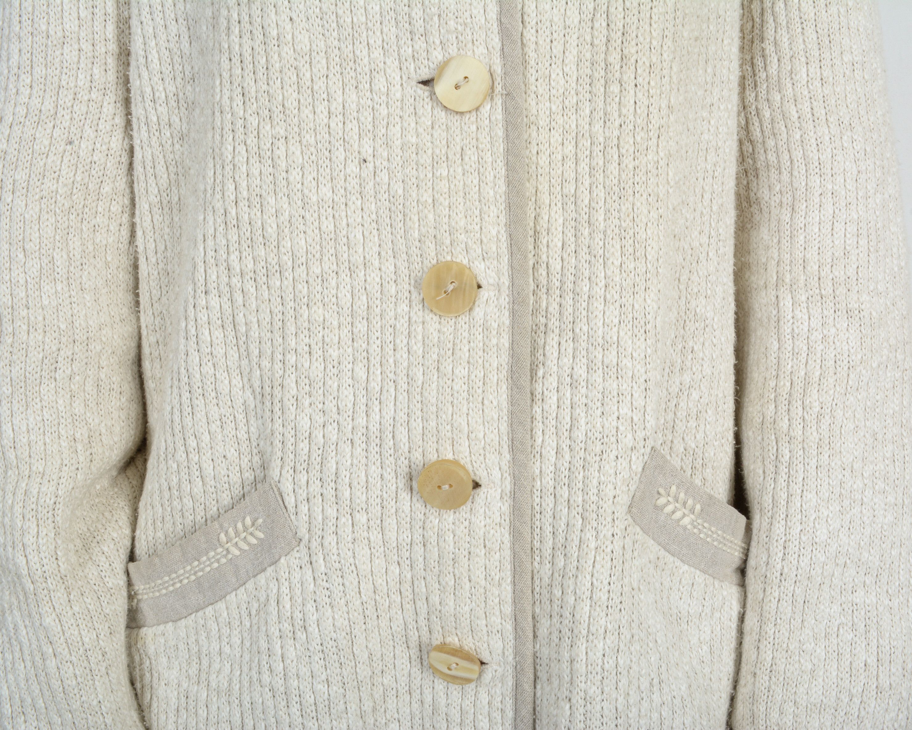 Vintage Cardigan Linen Sweater Jacket Button UK 14 Knit US 10 VTG Size L / US 10 / IT 46 - 5 Thumbnail