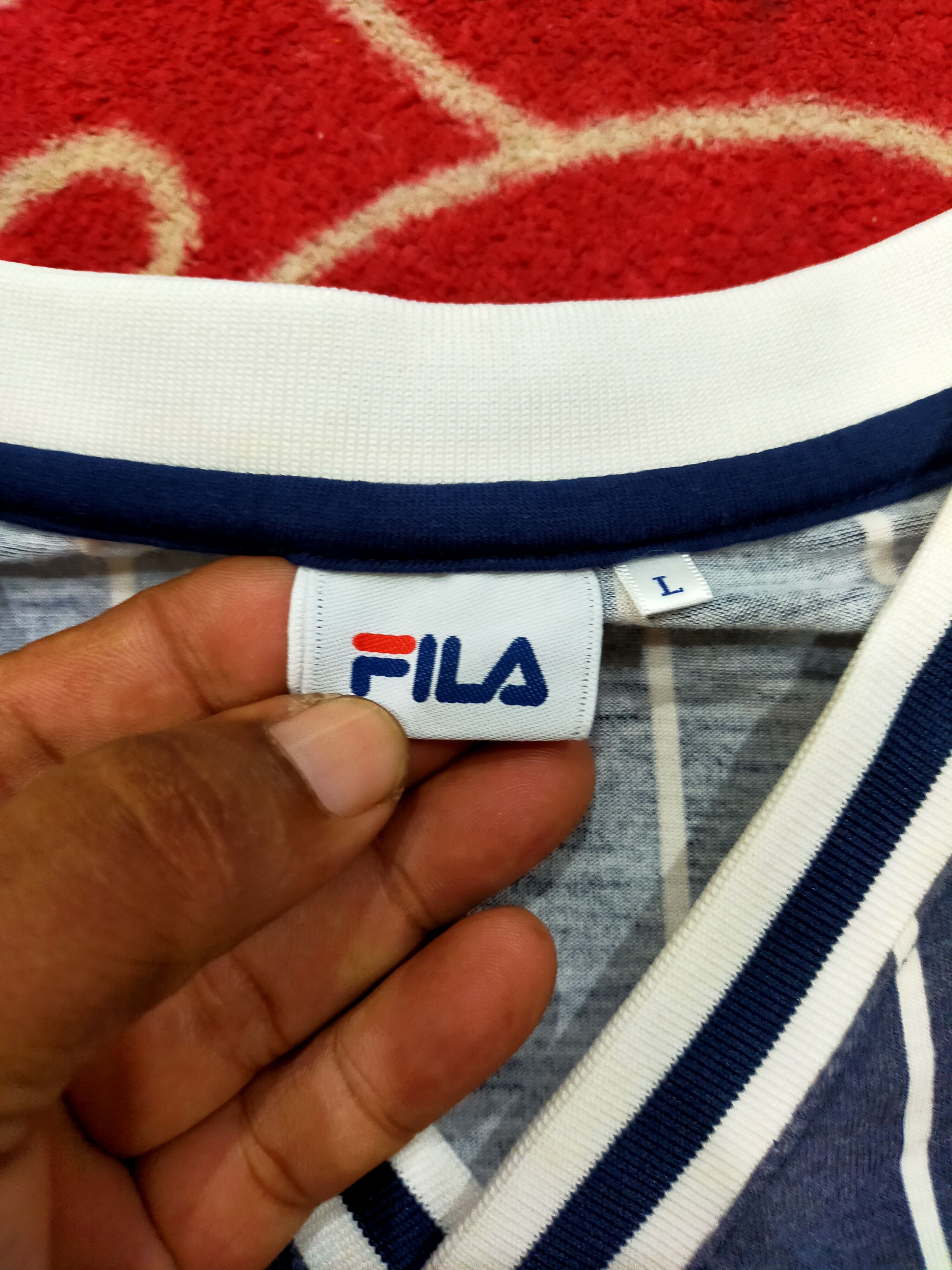 Fila × Vintage Vintage Fila Big Logo V-neck Stripes tee Size US L / EU 52-54 / 3 - 10 Thumbnail