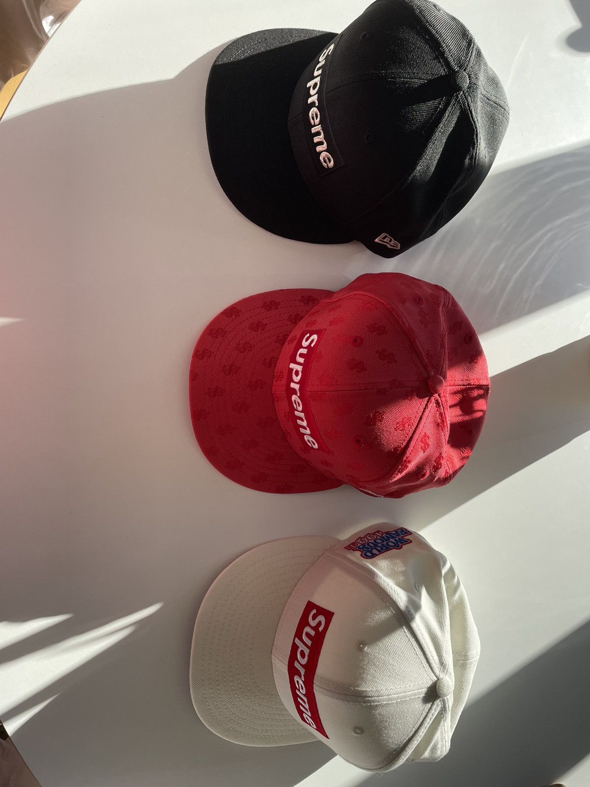 image of Two Supreme Fitted Hat Pack Set (Red & White Hats Only), Men's