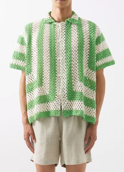 Bode BODE Striped cotton-crochet shirt med/large Size US M / EU 48-50 / 2 - 1 Thumbnail