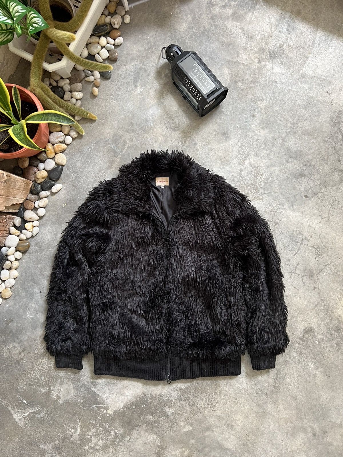 Black Heavyweight Blank Zipper Up Quilted Mohair Jacket