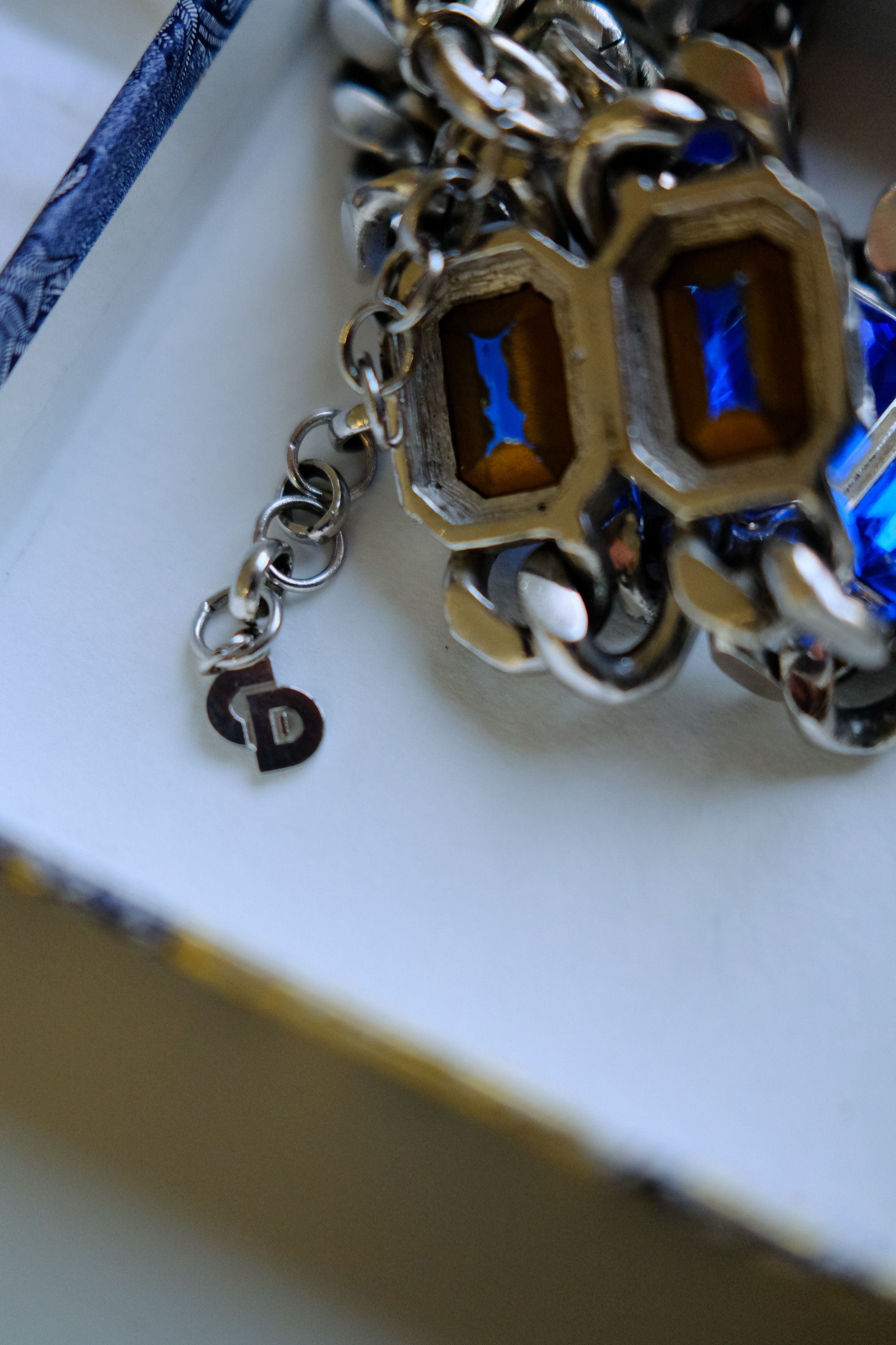 Christian Dior Monsieur Christian Dior Blue Crystal Silver Chain Necklace Size ONE SIZE - 8 Thumbnail