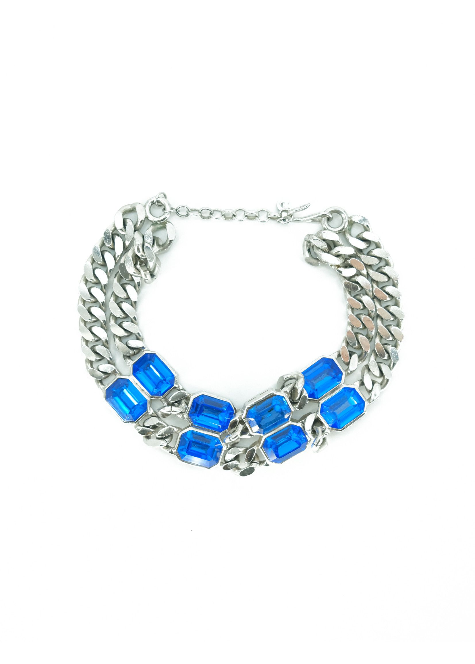 Christian Dior Monsieur Christian Dior Blue Crystal Silver Chain Necklace Size ONE SIZE - 1 Thumbnail