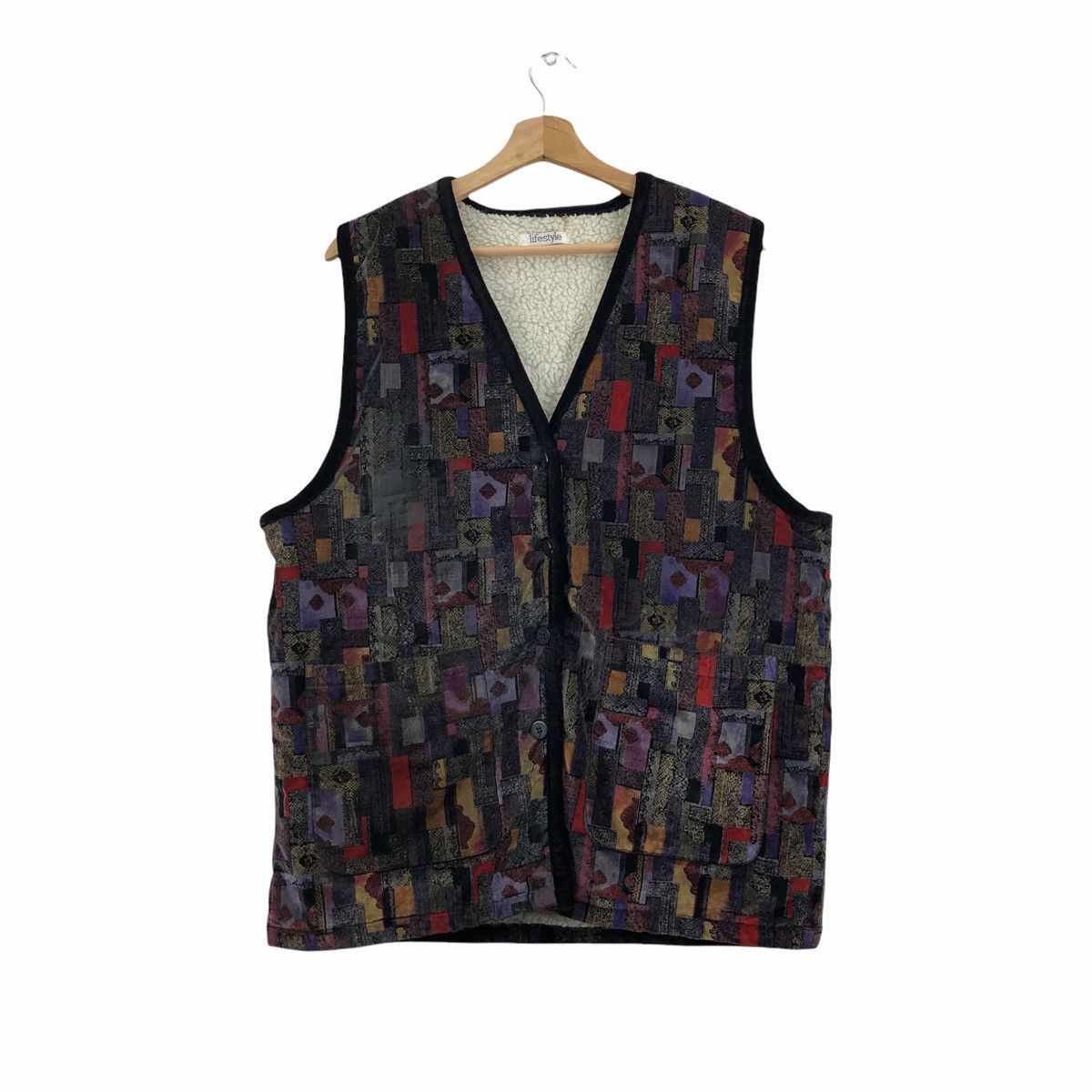 Vintage Lifestyle Patterned Art Sherpa Vest