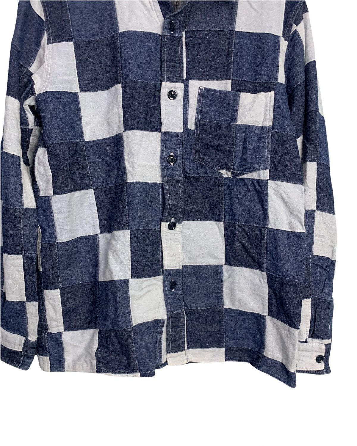 Japanese Brand × Vintage 🔥Rare Design Patchwork Jeans Shirt button up Size US M / EU 48-50 / 2 - 6 Thumbnail