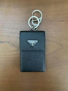 Prada Saffiano Ivory Leather Logo Plaque ID Cardholder Lanyard